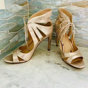 BGBGeneration Gold Cutout Lace Up Retro Heels